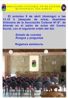 Reunión el próximo 25 de marzo convocada por el Ayuntamiento Reunión de la Asociación Cultural Nª.Sª. de Aliende